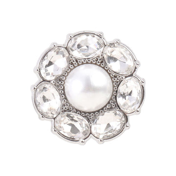 Runde silberne Mantelknöpfe mit Perle und Strass-Steinen, Zierkranz-Design