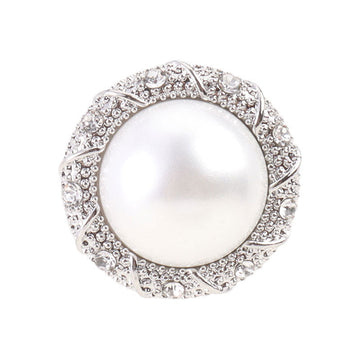 15mm round rhinestone pearl shank button, silver-toned, ornate faceted edge