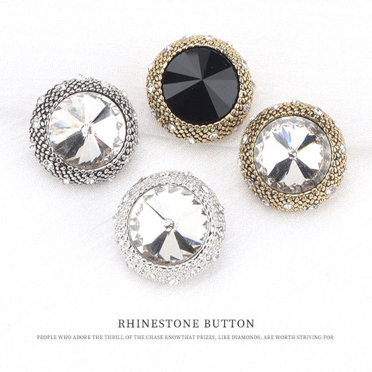 20mm Vintage Round Metal Rhinestone Buttons for Woolen Overcoats 5pcs