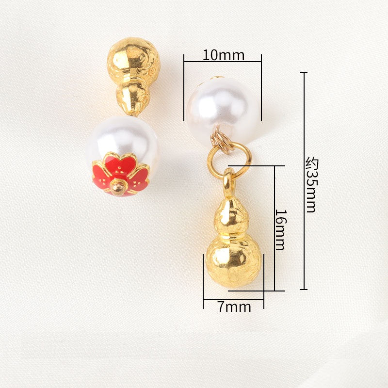 White bead frog knot pendant button with red floral cabochon, approx 35mm