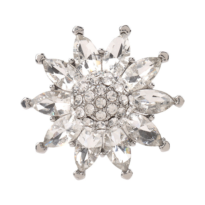 Silberfarbener Blumen-Strassknopf mit Schaft, 32 mm, 2er-Set