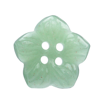 Light green jade flower button, hand-carved petal shape with 4 holes