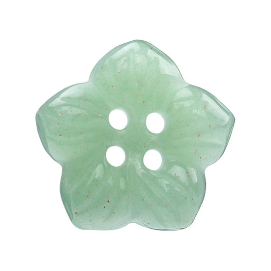 18mm Light Green Natural Aventurine Jade Hand Carved Petal Four Hole Buttons 2pcs