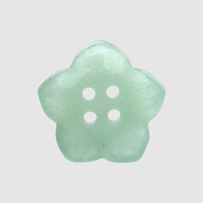 Light green jade four-hole petal flower button, flat front