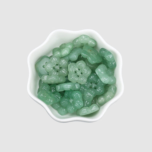 18mm Light Green Natural Aventurine Jade Hand Carved Petal Four Hole Buttons 2pcs