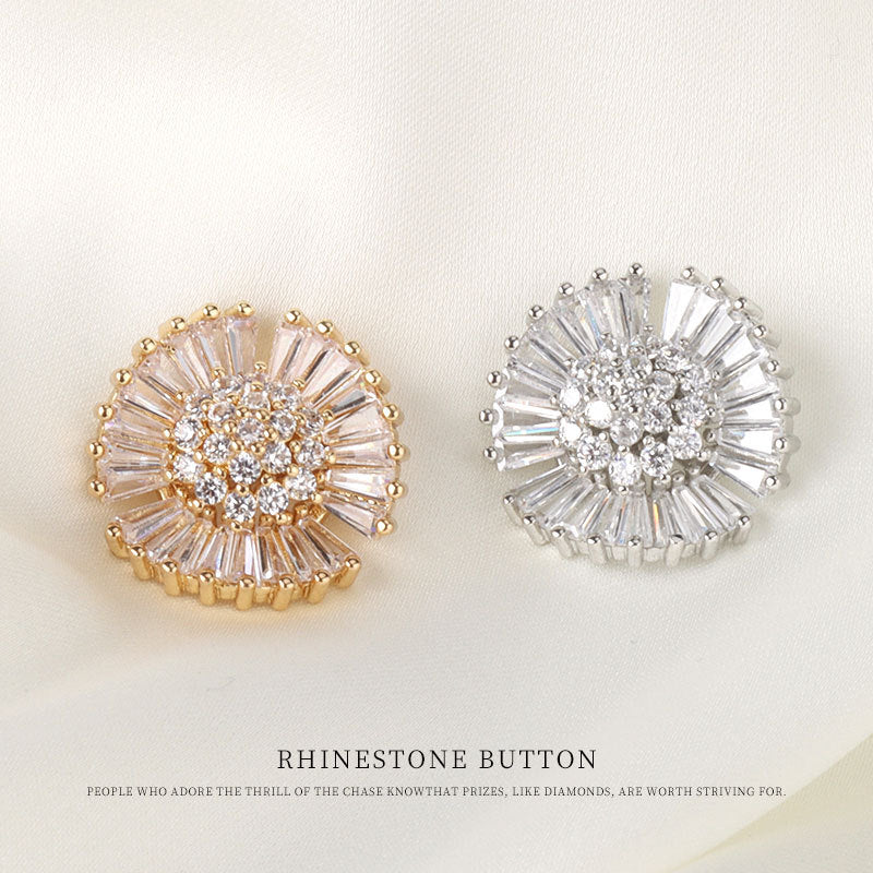 Rhinestone button set: gold-tone and silver-tone, 19mm crystal burst design
