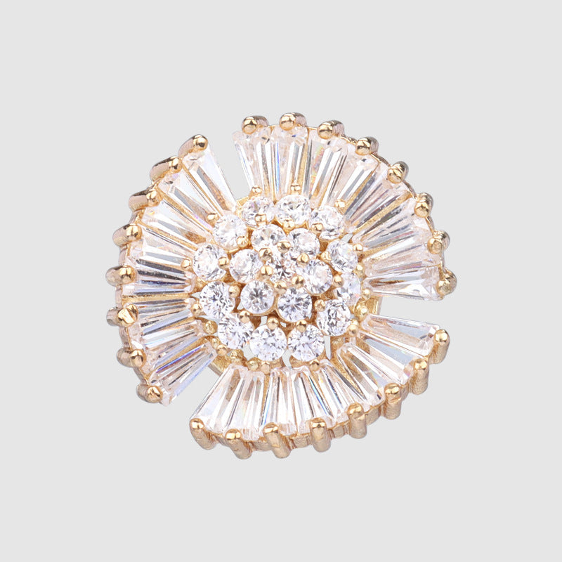 19mm decorative rhinestone button, gold-tone crystal burst with round faceted center