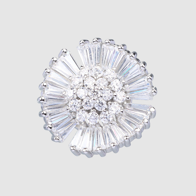 19mm decorative rhinestone button, silver-tone crystal burst with round faceted center