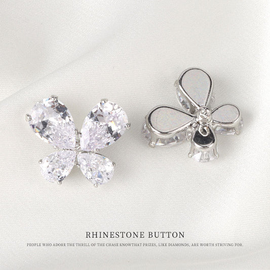 18mm Zircon Butterfly Metal Decorative Button for Women's Coats 4pcs