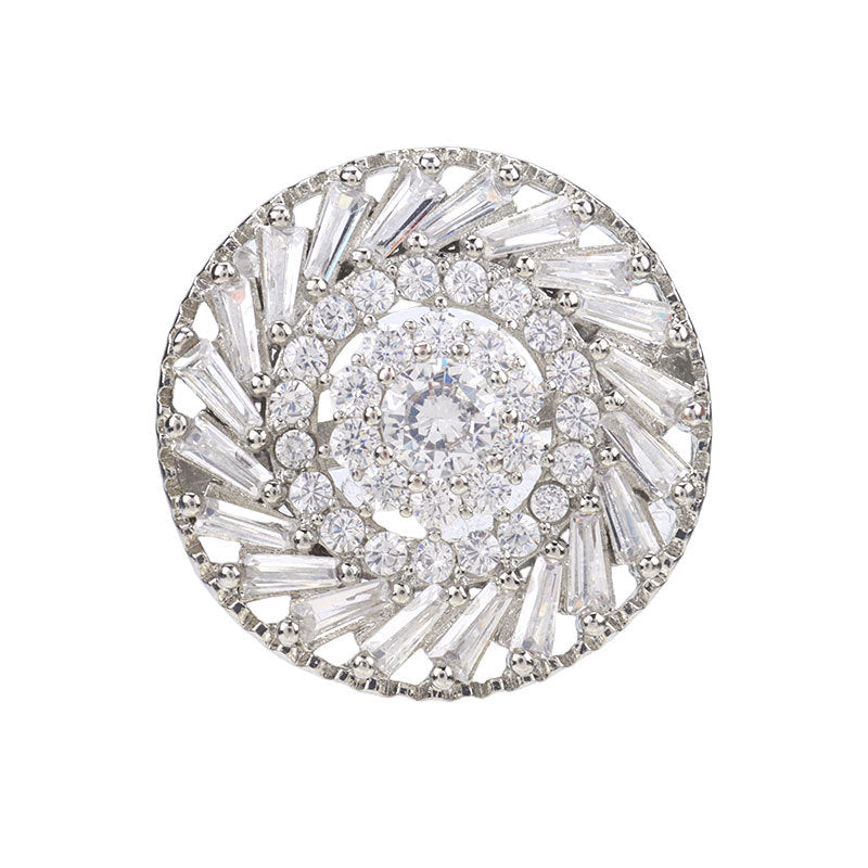 19mm round rhinestone crystal button, silver-tone metal, ornate center pattern