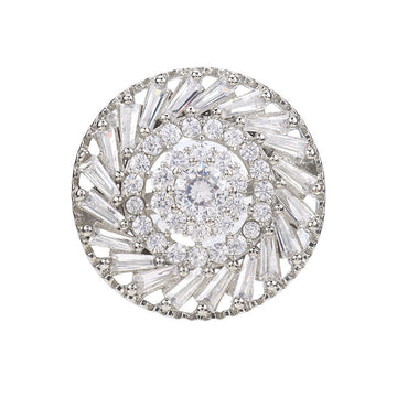 19mm round rhinestone crystal button, silver-tone metal, ornate center pattern