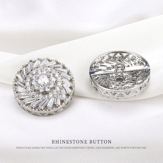 19mm Rhinestone Zircon Crystal Round Metal Button for Women's Skirts 2pcs