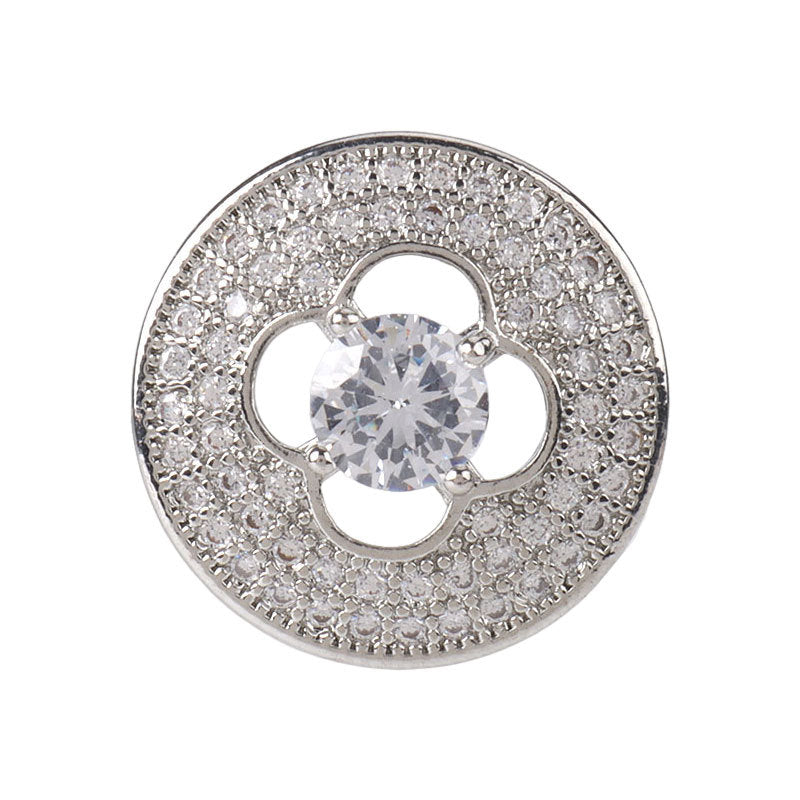 Zircon decorative button with four-leaf clover cutout and round rhinestone center