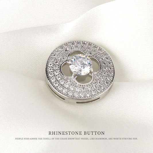 17mm Hollowed Four-Leaf Clover Zircon Decorative Buttons 2pcs