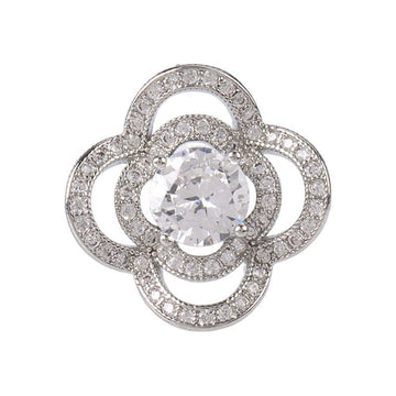 Rhinestone four-leaf clover metal shank button with clear center stone, silver-tone