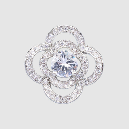 17.5MM Classic Four-Leaf Clover Zircon Metal Shank Button 2pcs