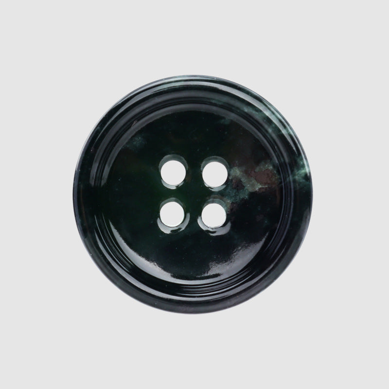 Glossy black round 4-hole button close-up, 4pcs