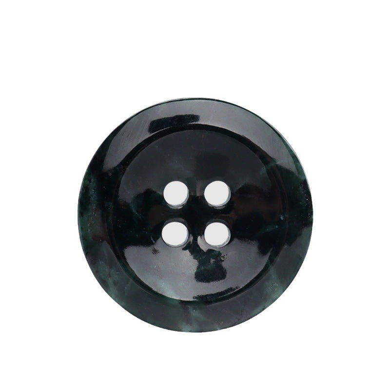 Glossy dark green round 4-hole jade buttons, 15/20 mm, natural Xiuyan, 4 pcs