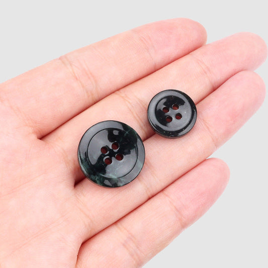 15/20mm Glossy Dark Green Round Four Hole Natural Xiuyan Jade Buttons 4pcs