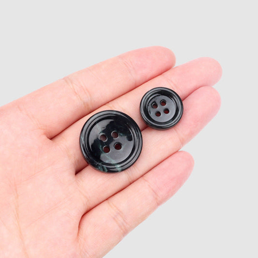 18/25mm Round Dark Green Natural Xiuyan Jade Four Hole Buttons 2pcs