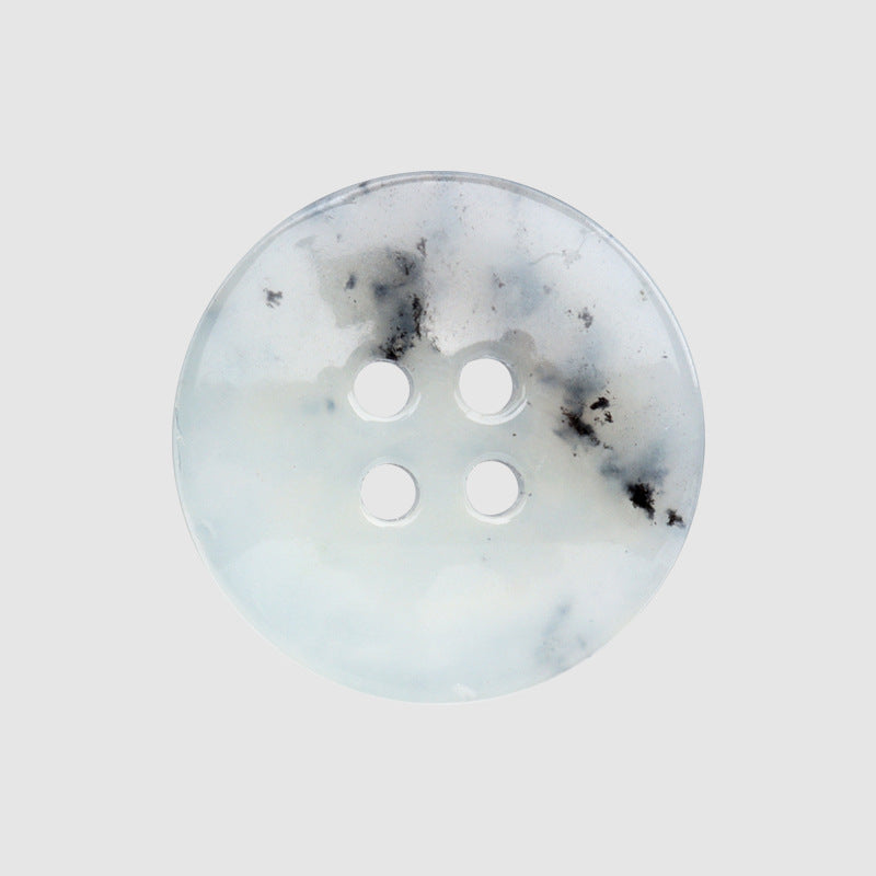 Natural jade four-hole button, light blue-white with black speckled pattern