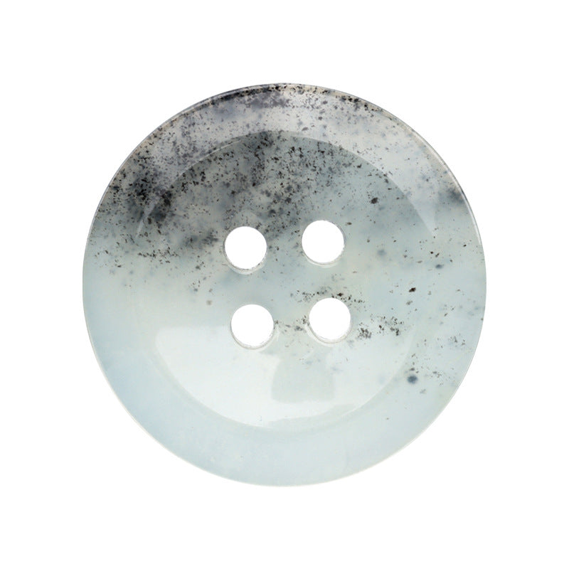 Runder 4-Loch Knopf mit Natur-Jade Optik, hellblau gesprenkelt
