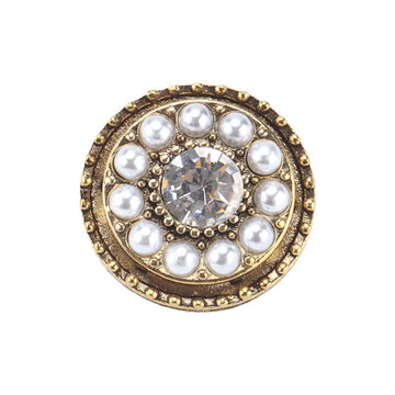 Round vintage gold button with faux pearls and clear rhinestone center