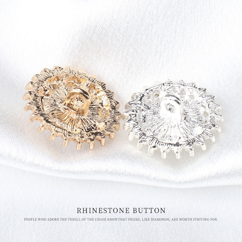 Gold and silver gear-shaped pearl rhinestone buttons with metal shank backs