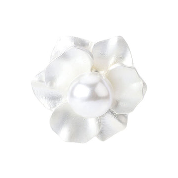 White pearl flower button with shank, scalloped petals and round center