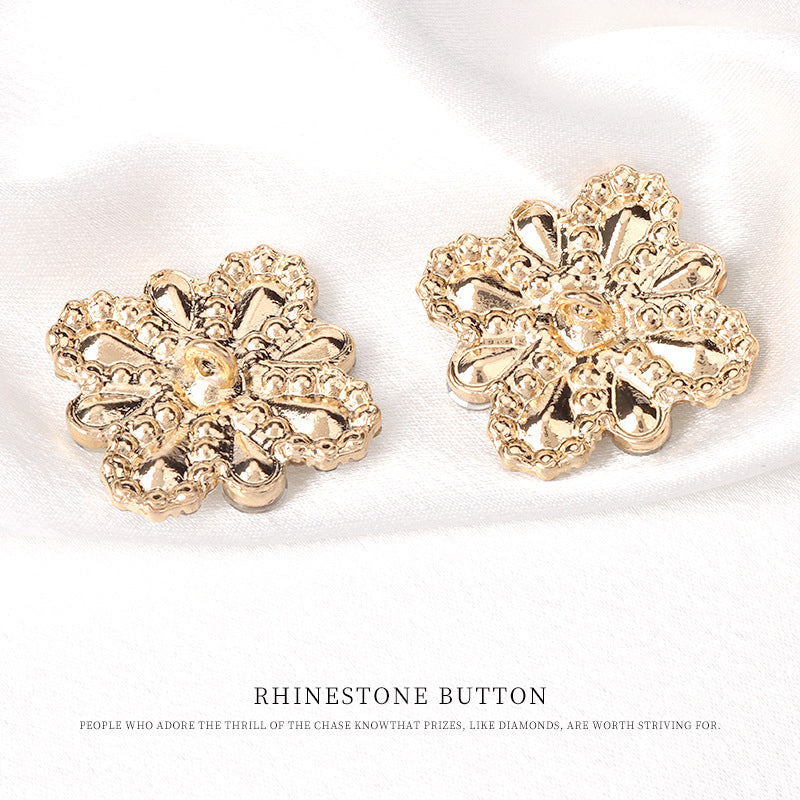 Gold-toned petal rhinestone button backs, ornate metal settings (pair)