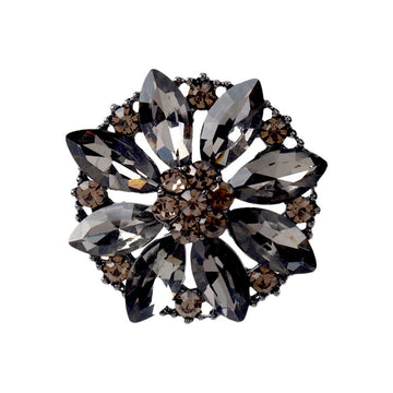 31mm black crystal petal rhinestone metal shank button, faceted dark flower design