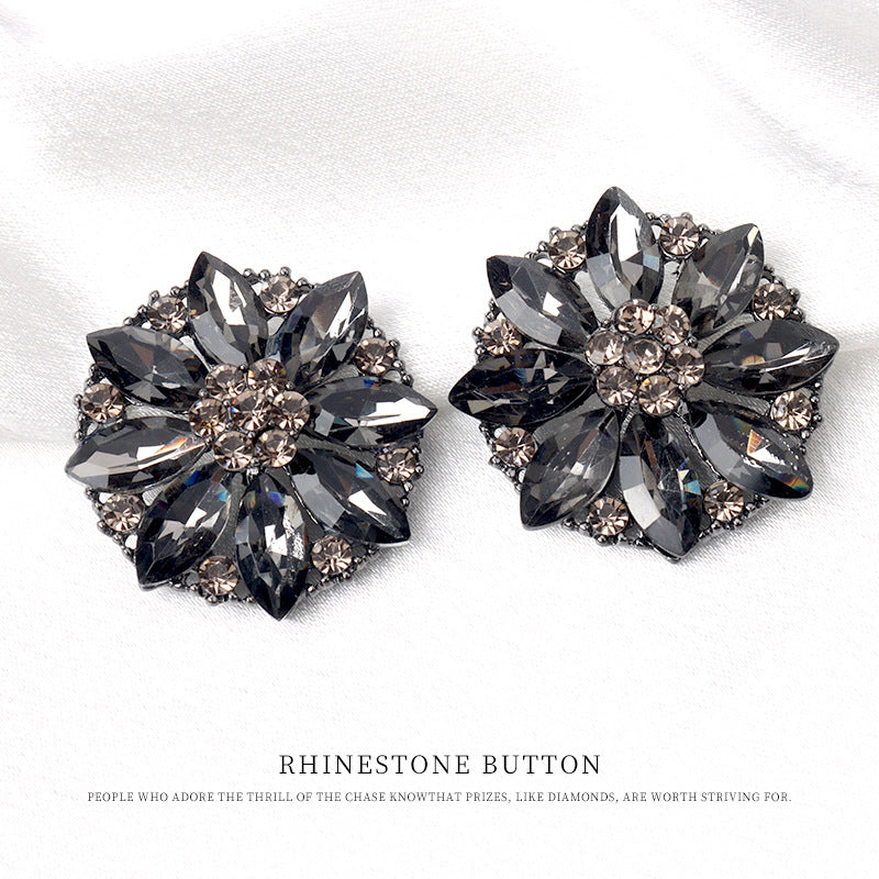 Black faceted rhinestone petal buttons with metal shanks, flower cluster center