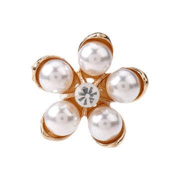 25mm gold metal pearl floral button with five white pearls and rhinestone center