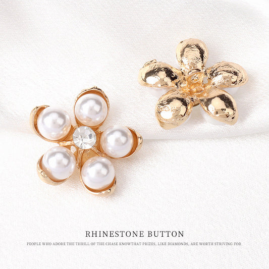 25mm Golden Metal Pearl Floral Button for Women's Coats Skirts 6pcs