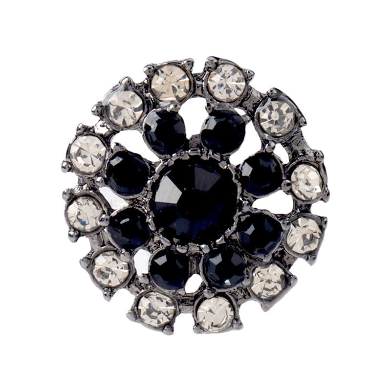Round hollow crystal collar sleeve buttons, gunmetal with black and clear stones