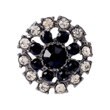 Round hollow crystal collar sleeve buttons, gunmetal with black and clear stones
