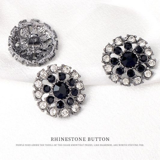 23mm Gunmetal Round Hollow Black White Crystal Collar Sleeve Buttons 6pcs