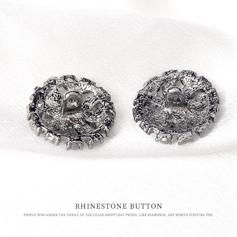 Gunmetal round buttons, hollow back with prong setting for crystal front