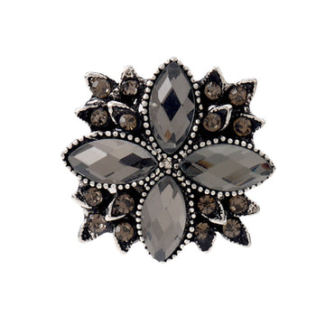 23mm gunmetal-black floral rhinestone shank button with faceted center and bead trim