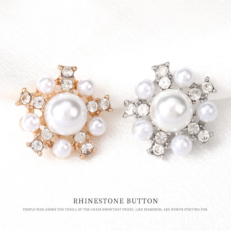 Set of pearl and rhinestone buttons: gold-tone and silver-tone versions