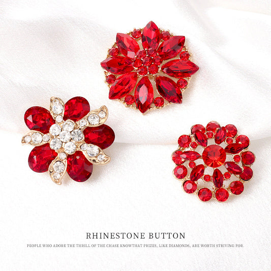 25/27/31mm Metal Red Rhinestone Floral Buttons for Vintage Fur Coats 4pcs