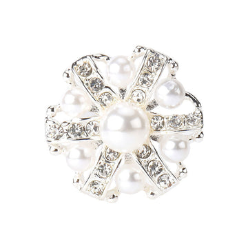 Silver rhinestone pearl button with shank, 1-inch round starburst design
