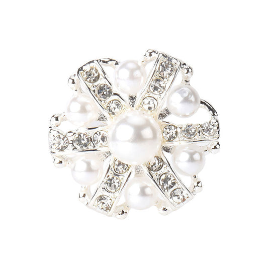 Silver rhinestone pearl button with shank, 1-inch round starburst design