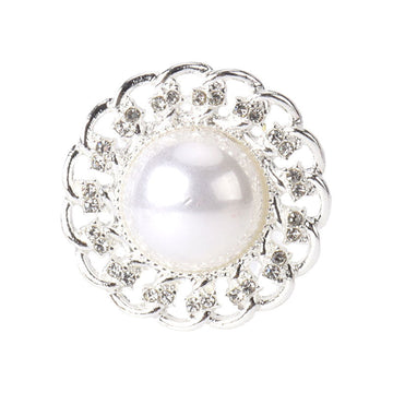Silver round metal pearl rhinestone button, 1.06 in; ornate crystal bezel