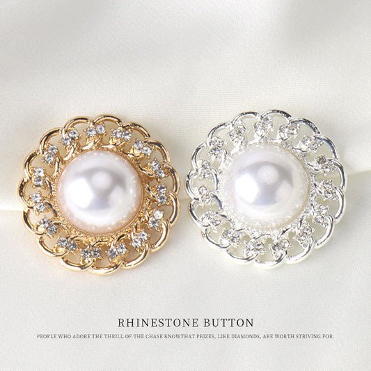 Set of gold and silver round pearl rhinestone buttons, 1.06 in each, 6-pack
