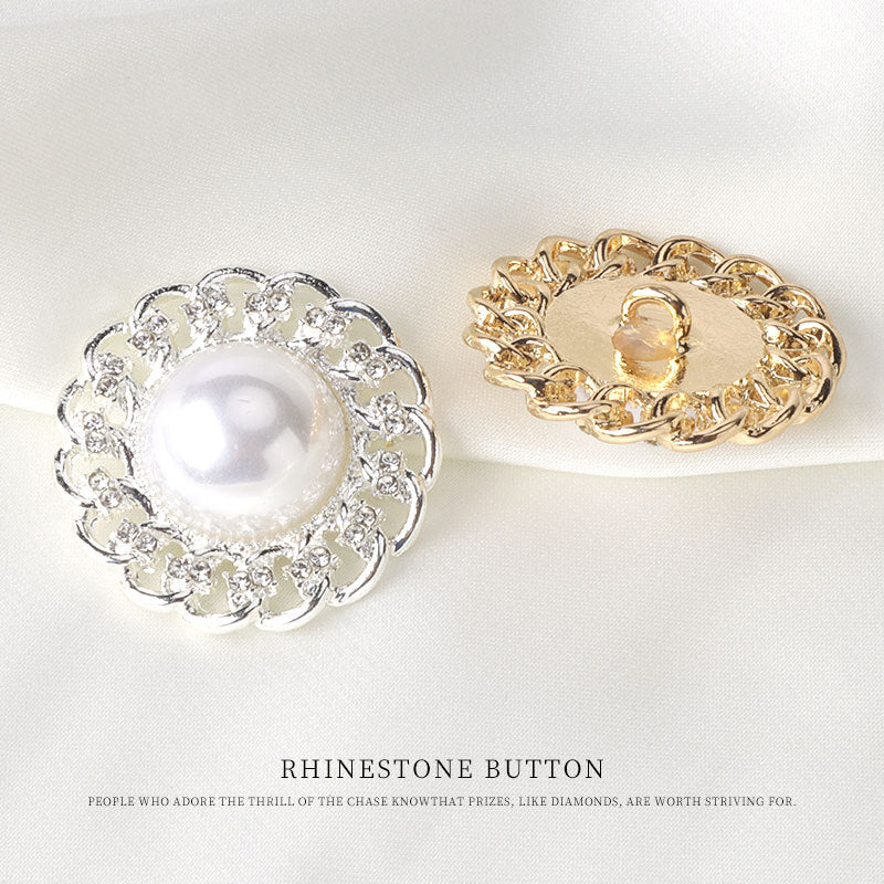 Gold and silver round pearl rhinestone buttons, 1.06 in; floral crystal rim