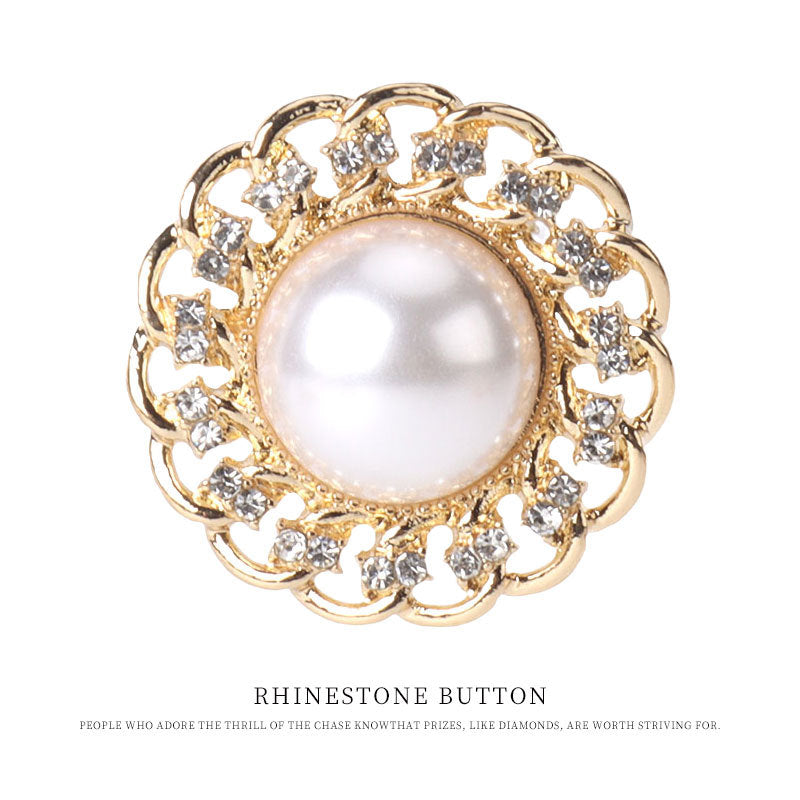 Gold round metal pearl rhinestone button, 1.06 in; decorative crystal setting