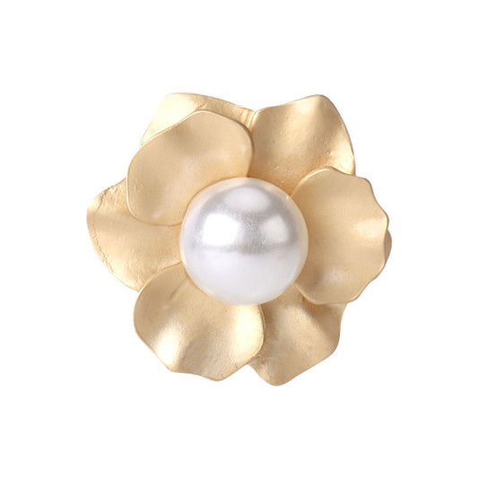 29mm Golden Lotus-Shaped Pearl Metal Button with Shank 2pcs