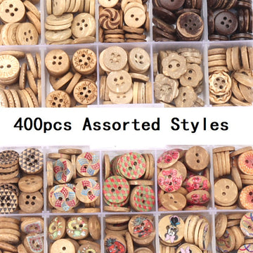Assorted 9–11mm coconut shell DIY buttons, round shapes with visible 4-hole designs