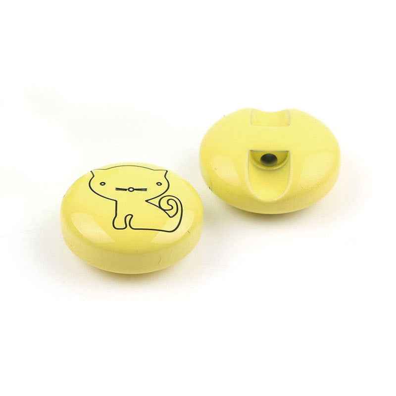Yellow animal cartoon button pair: front illustration and back with sew-through hole
